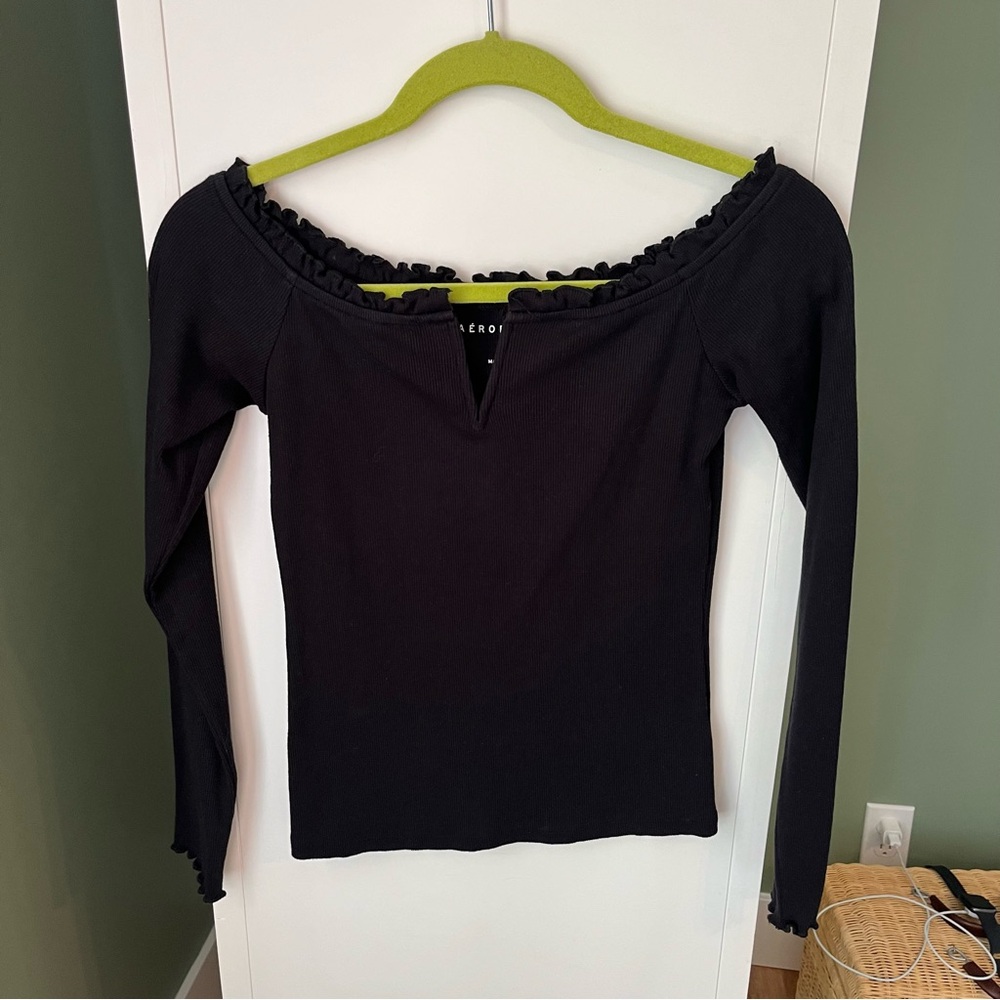 Aeropostale Black Off-the-shoulder Blouse - Size Medium